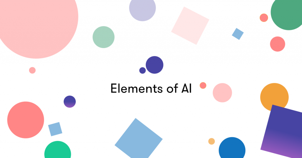 Tekst Elements of AI met gekleurde blokken