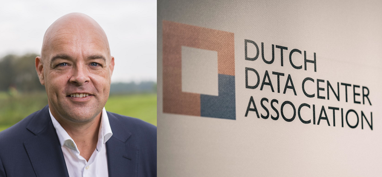 Links foto Stijn Grove en rechts logo Dutch Data Center Association