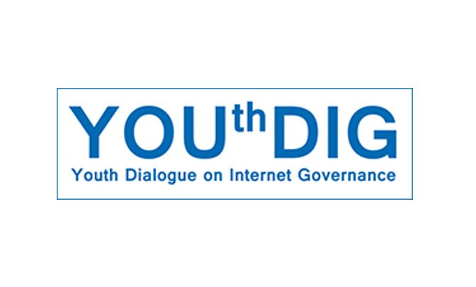 Logo in blauw met tekst Youthdig