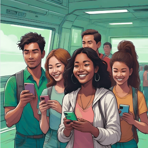 jongeren die op hun telefoon zitten