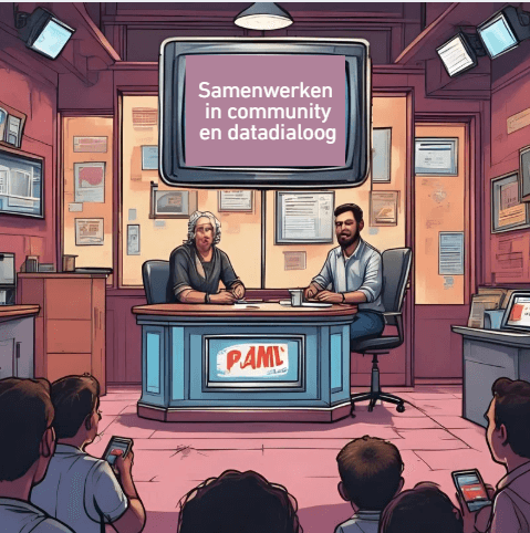 2 personen die aan het praten zijn voor een publiek