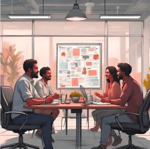 een groep die aan het vergaderen zijn